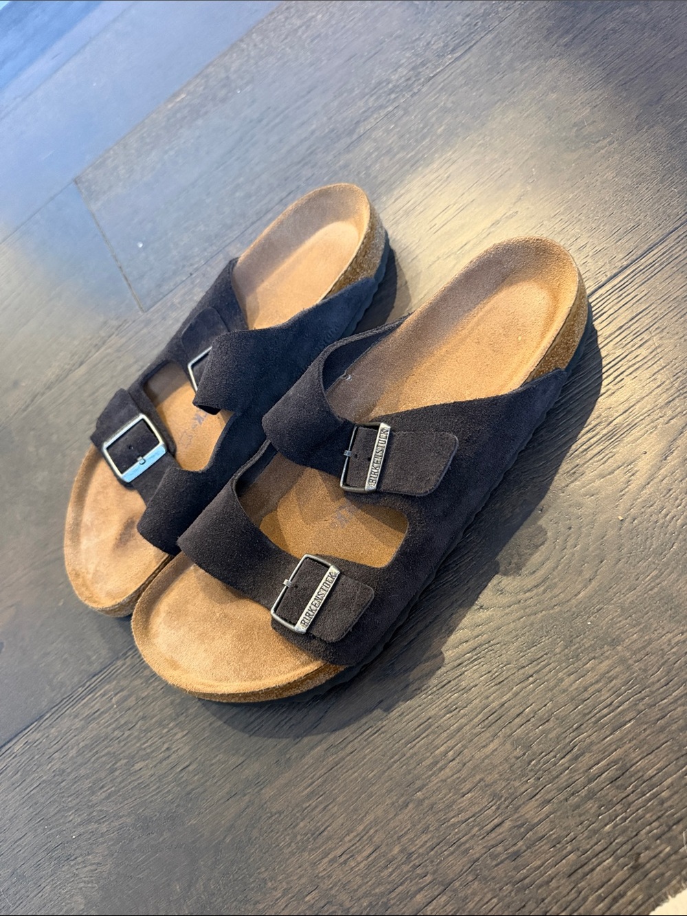 Birkenstock Black Suede Two-Buckle Slide Sandals size 44/11 US